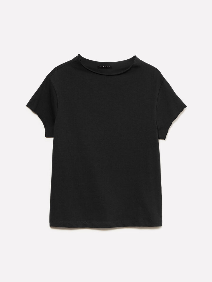 Black t-shirt with halter neck - women's short sleeve t-shirts - Black | Sisley image number 5